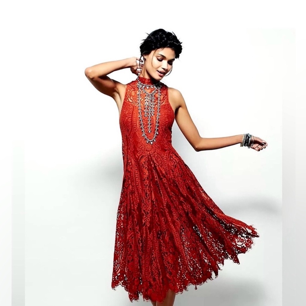 Free People Lace Midi Dress - Rust - Picture 11 of 14